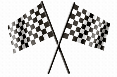 A Pair Of Black And White Checkered Flags Are Crossed Over Each Other On A White Background . GIF