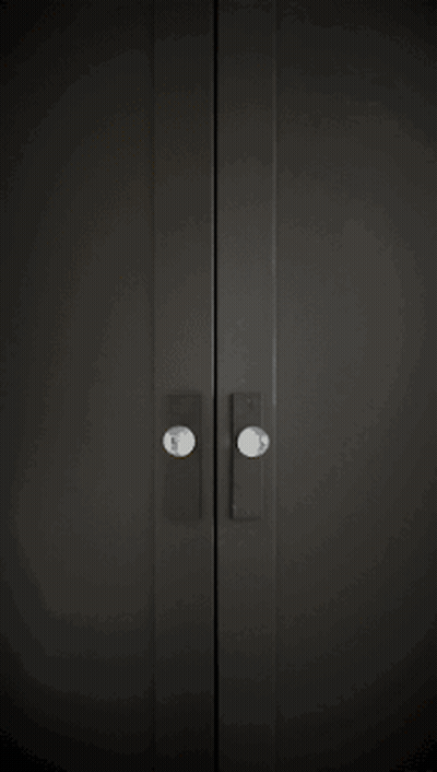 A Pair Of Black Doors With Clear Knobs And A Circle In The Middle GIF