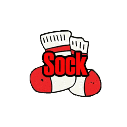 A Pair Of Blue And White Socks With The Word Sock Written On Them Sticker