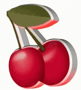 A Pair Of Cherries With A Green Leaf On Top GIF