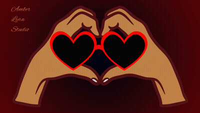 A Pair Of Hands Making A Heart Shape With Sunglasses And The Words Amber Lyra Studio GIF