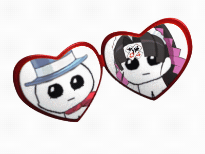 A Pair Of Heart Shaped Glasses With A Man And A Woman On Them GIF
