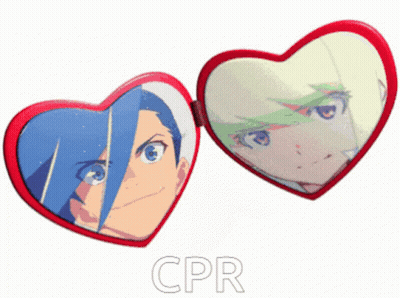 A Pair Of Heart Shaped Mirrors With The Word Cpr Written On The Bottom GIF