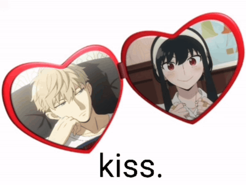 A Pair Of Heart Shaped Sunglasses With A Picture Of A Man And A Woman On Them And The Word Kiss Below Them GIF