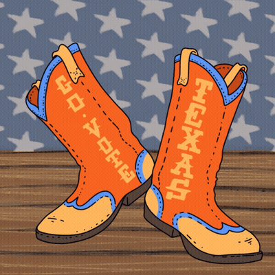 A Pair Of Orange Cowboy Boots With The Word Texas Written On Them GIF
