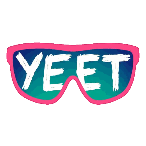 A Pair Of Pink Sunglasses With The Word Yeet Written On Them Sticker