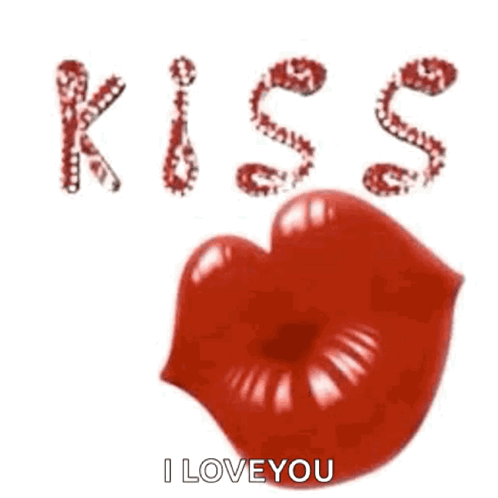 A Pair Of Red Lips Blowing A Kiss With The Word Kiss Written On Them . GIF