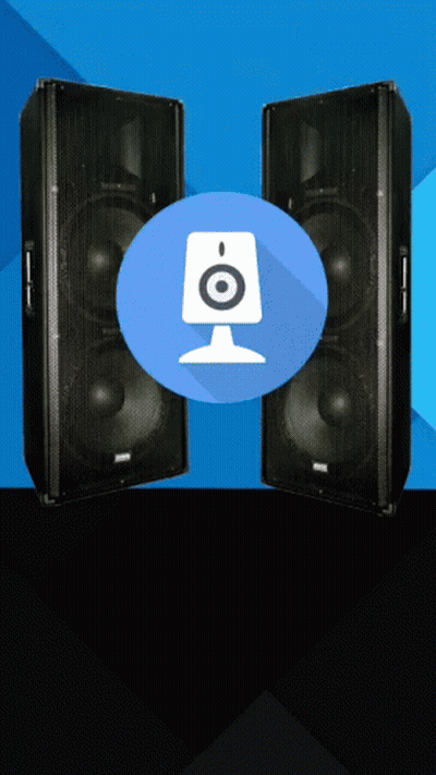 A Pair Of Speakers With A Blue Circle With An Icon Of A Speaker GIF