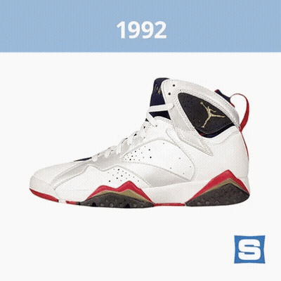 A Pair Of White And Red Air Jordans From 1992 GIF