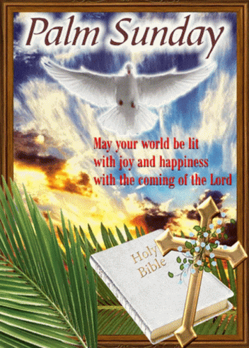 A Palm Sunday Greeting Card With A Dove And A Bible GIF