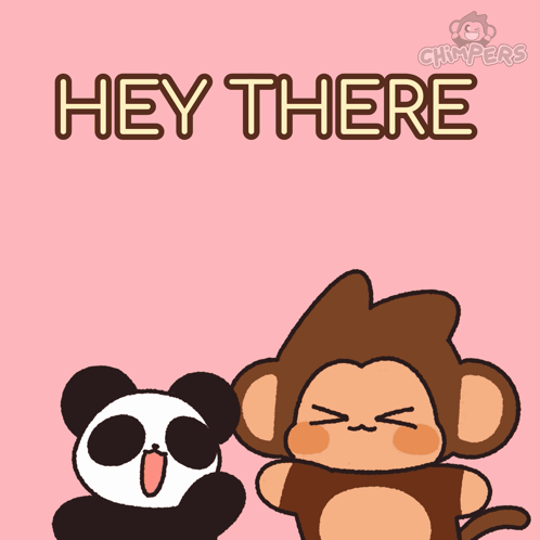A Panda And A Monkey Are Standing Next To Each Other And The Words Hey There Are Above Them GIF