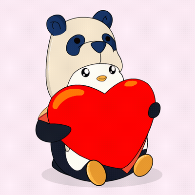 A Panda Bear And Penguin Are Holding A Red Heart GIF