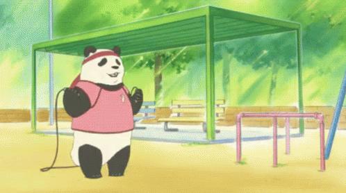 A Panda Bear In A Pink Shirt Is Jumping Rope GIF