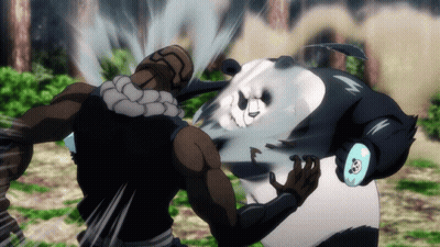 A Panda Bear Is Being Punched By A Man In A Cartoon GIF