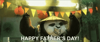 A Panda Bear Is Celebrating Father 'S Day With His Arms In The Air . GIF