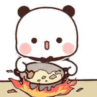 A Panda Bear Is Cooking Food In A Pot On A Stove . Sticker