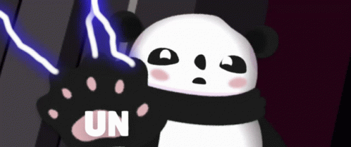 A Panda Bear Is Holding A Black Object That Says Un GIF