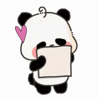 A Panda Bear Is Holding A Card That Says `` I Love You '' And Has A Heart In Its Mouth . GIF
