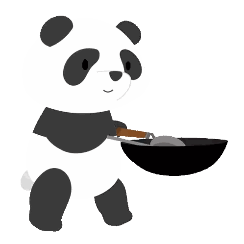 A Panda Bear Is Holding A Frying Pan And A Fried Food Item Is Flying In The Background Sticker