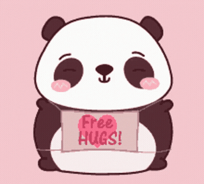 A Panda Bear Is Holding A Sign That Says " Free Hugs " GIF