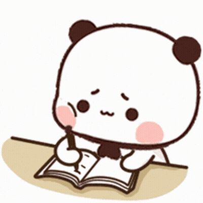 A Panda Bear Is Sitting At A Table Reading A Book And Writing In A Notebook . GIF