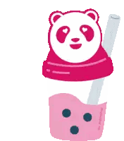 A Panda Bear Is Sitting In A Pink Cup With A Straw . Sticker