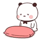 A Panda Bear Is Sitting On A Pink Pillow And Looking At It . Sticker