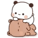 A Panda Bear Is Sitting On The Back Of A Brown Bear . Sticker