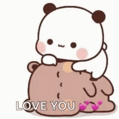 A Panda Bear Is Sitting On Top Of A Brown Bear And Saying `` I Love You '' . GIF