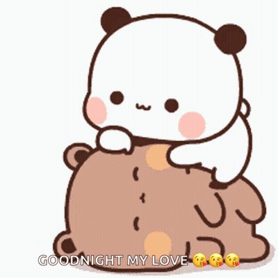 A Panda Bear Is Sitting On Top Of A Brown Bear With The Words Goodnight My Love Written Below It GIF