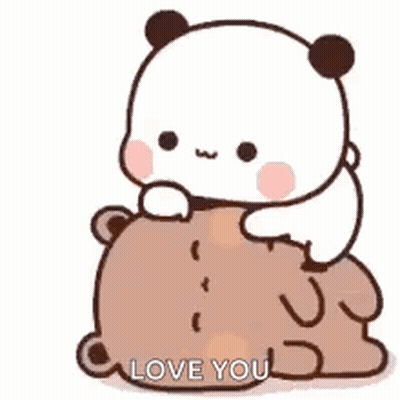 A Panda Bear Is Sitting On Top Of A Brown Teddy Bear . GIF
