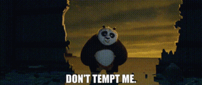 A Panda Bear Is Standing In Front Of A Wall And Saying `` Don 'T Tempt Me . '' GIF