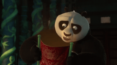A Panda Bear Says " It 'S Blank " In Front Of A Curtain GIF
