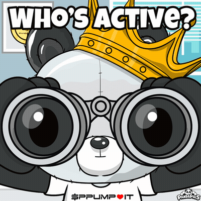 A Panda Bear Wearing A Crown And Binoculars With The Words Who 'S Active Below It GIF