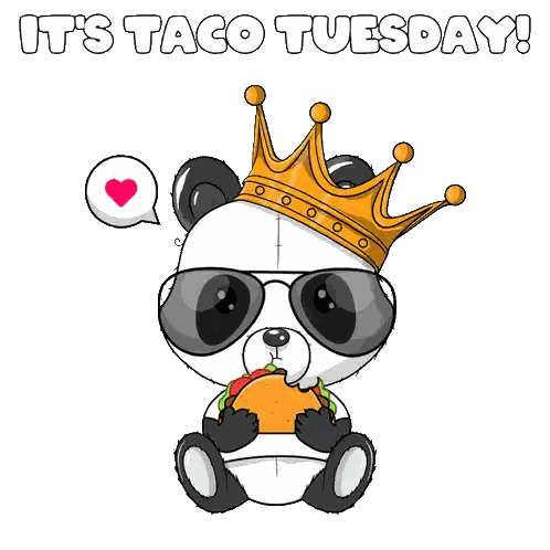A Panda Bear Wearing A Crown And Sunglasses Is Eating A Taco Sticker