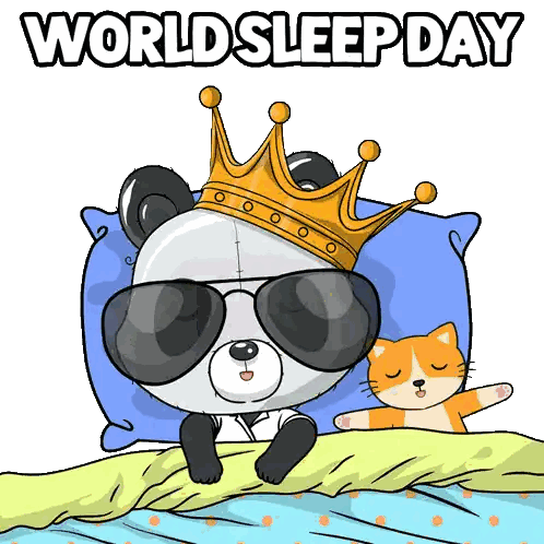 A Panda Bear Wearing A Crown And Sunglasses Is Sleeping On A Pillow Next To A Cat Sticker