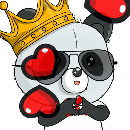 A Panda Bear Wearing A Crown And Sunglasses Making A Heart With His Hands Sticker