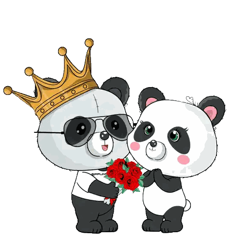 A Panda Bear Wearing A Crown Is Giving A Panda Bear A Bouquet Of Red Roses Sticker