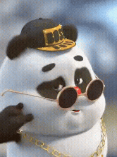 A Panda Bear Wearing A Hat , Sunglasses And A Gold Chain . GIF
