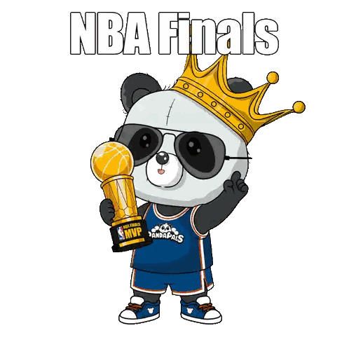 A Panda Bear Wearing Sunglasses And A Crown Holds A Basketball Trophy With The Words Nba Finals Written Above It Sticker