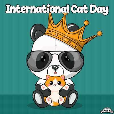 A Panda Bear Wearing Sunglasses And A Crown Is Holding A Kitten GIF