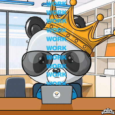 A Panda Bear Wearing Sunglasses And A Crown Is Sitting In Front Of A Laptop GIF
