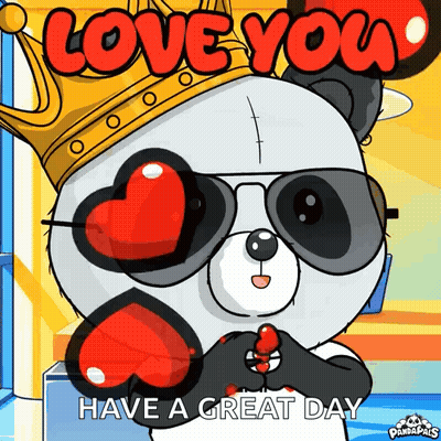 A Panda Bear Wearing Sunglasses And A Crown Says Love You GIF
