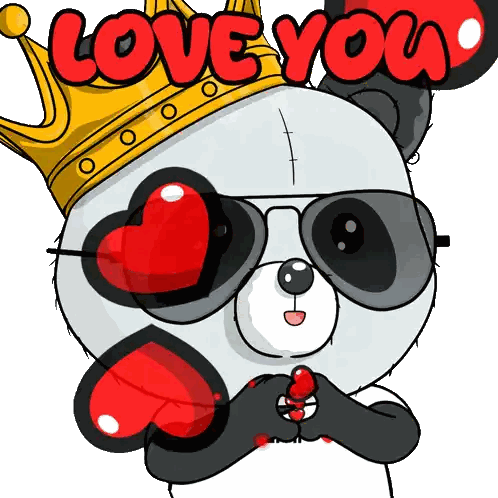 A Panda Bear Wearing Sunglasses And A Crown With The Words Love You Above It Sticker