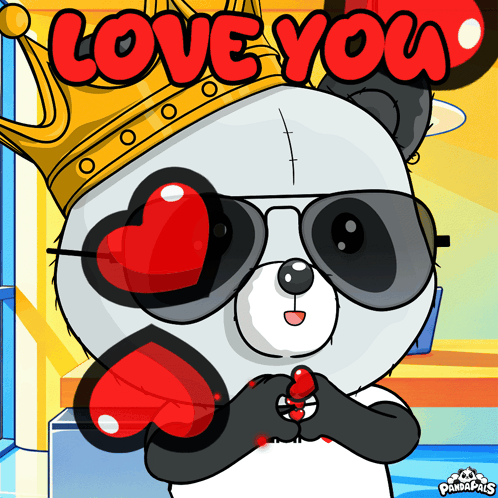 Panda With Sunglasses Crown And Love You Text GIF