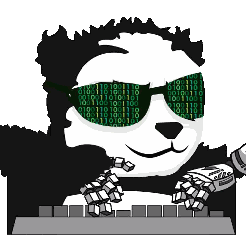 A Panda Bear Wearing Sunglasses And A Robotic Arm Sticker