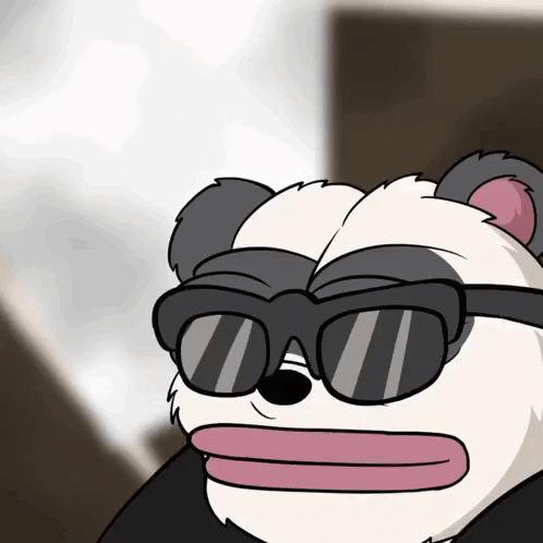 A Panda Bear Wearing Sunglasses With A Pink Tongue GIF