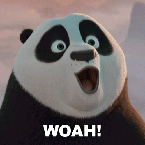 A Panda Bear With A Surprised Look On Its Face And The Words Woah Below It GIF
