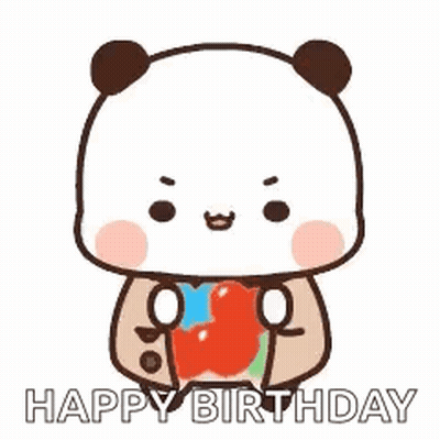 A Panda Bear With Hearts On Its Eyes And The Words `` Happy Birthday '' Written On It . GIF