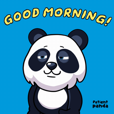 A Panda Bear With Its Eyes Closed And The Words Good Morning Written Above It GIF